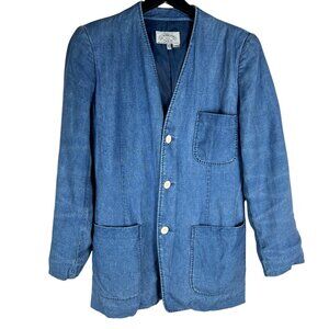 Vintage Armani Jeans Women's 100% Linen 3 Button Blazer in Blue 80s 90s Size S